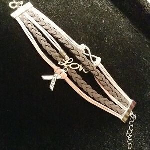 Breast Cancer Pink Rhinestone Ribbon Bracelet 8"